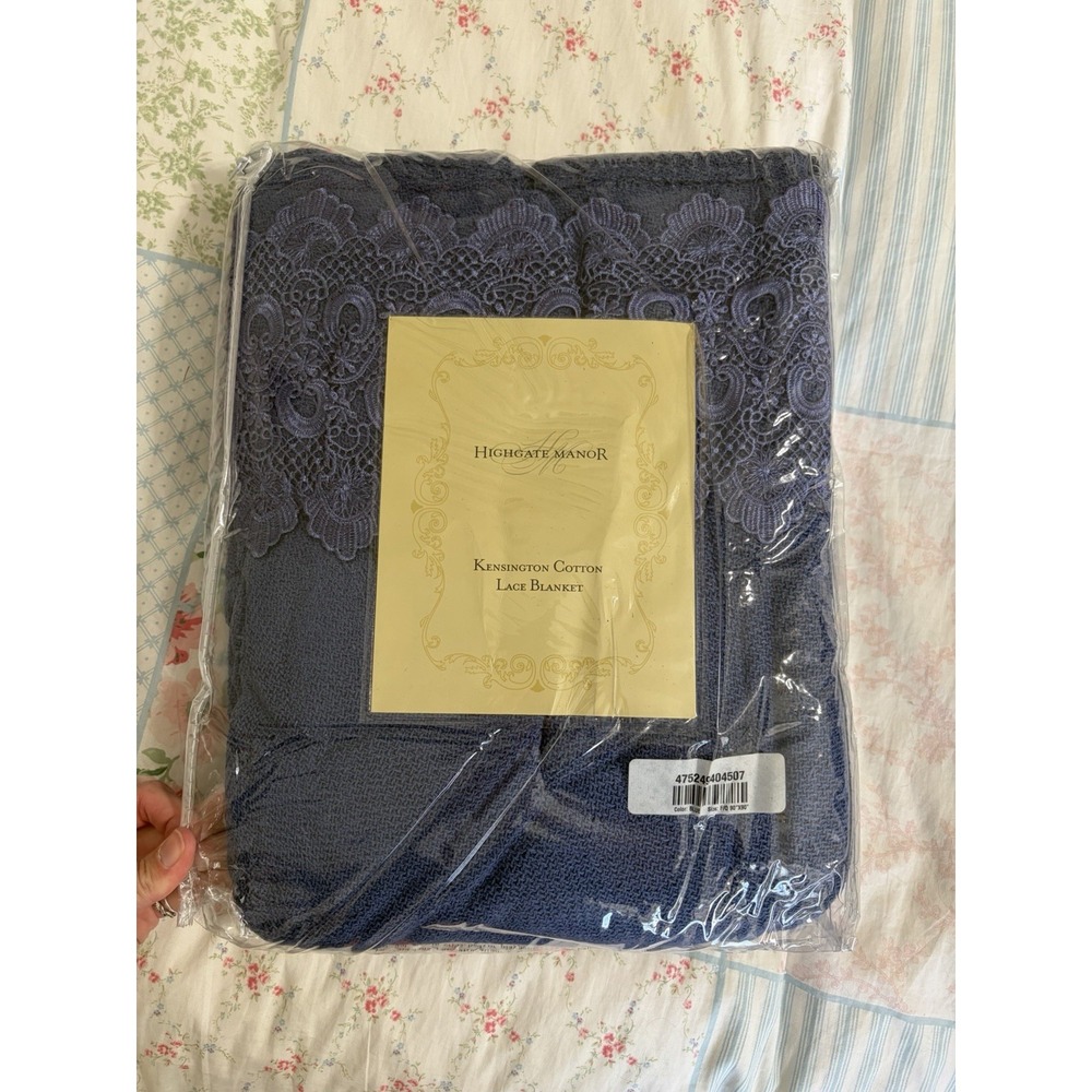 Highgate Manor Kensington Cotton Lace Blanket Full/Queen 90"x90"   "HSN"  BLUE